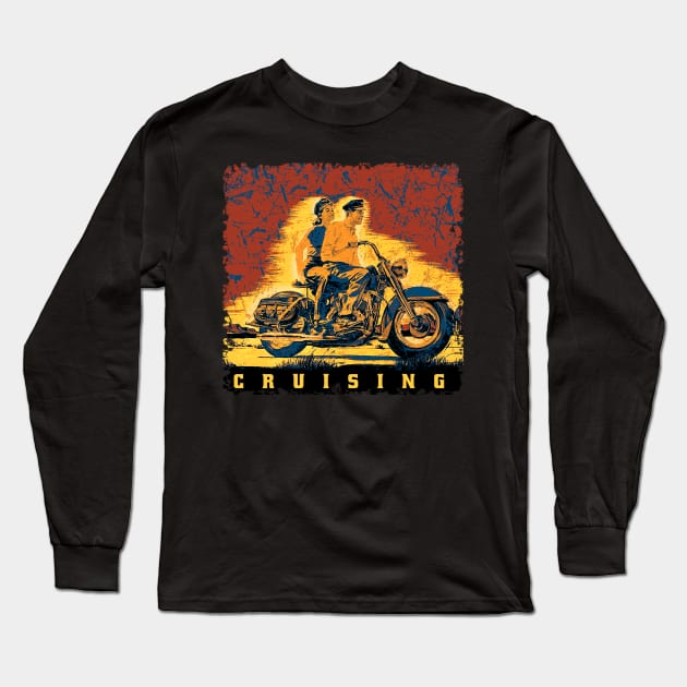 Cruising vintage motorcycle Long Sleeve T-Shirt by Midcenturydave